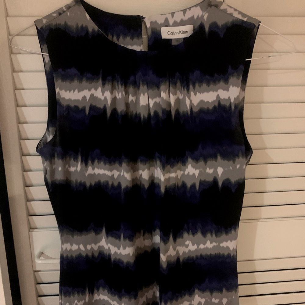 Calvin Klein Womens blue white grey and black tie dye business top